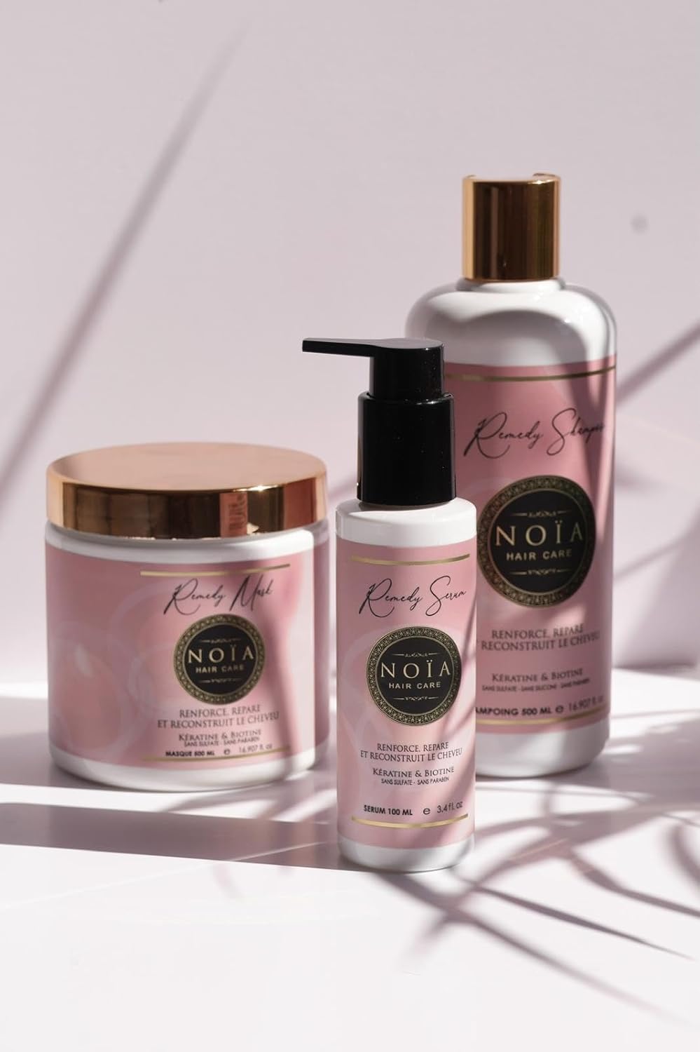 Routine Capillaire REMEDY de Noïa Hair Care : La Renaissance Capillaire - Pack Trio Shampoing + Masque + Sérum Kératine & Biotine